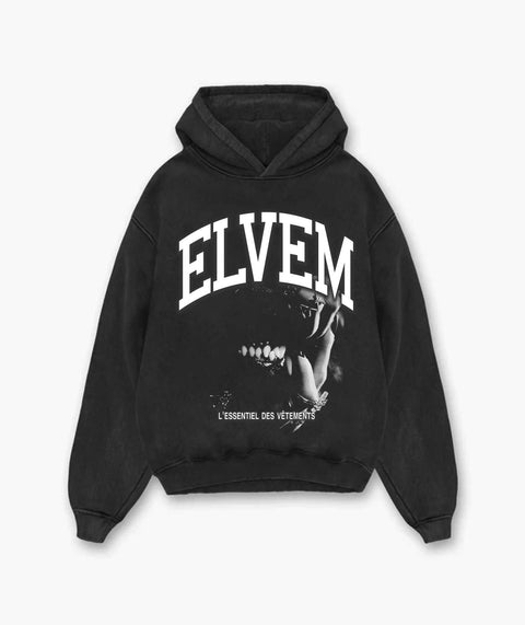 "Bite" Oversize Hoodie - Washed Black ELVEM